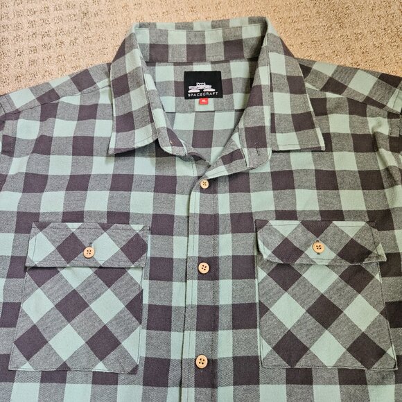 SPACECRAFT Mount Elden Men's Flannel SZ XL Plaid Teal Outdoor Grunge Gorpcore - Picture 5 of 11